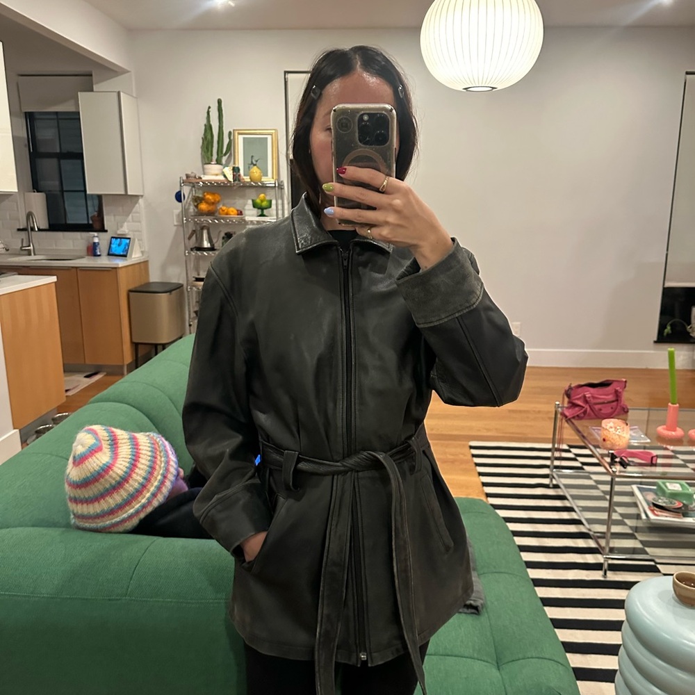 Sonoma Dark Gray Leather Belted Jacket